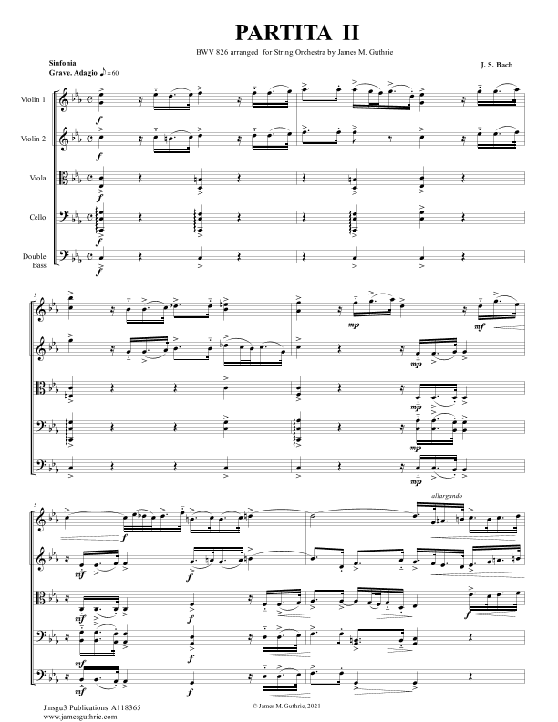 BACH: Partita No. 2 BWV 826 for String Orchestra (arr. James M. Guthrie)