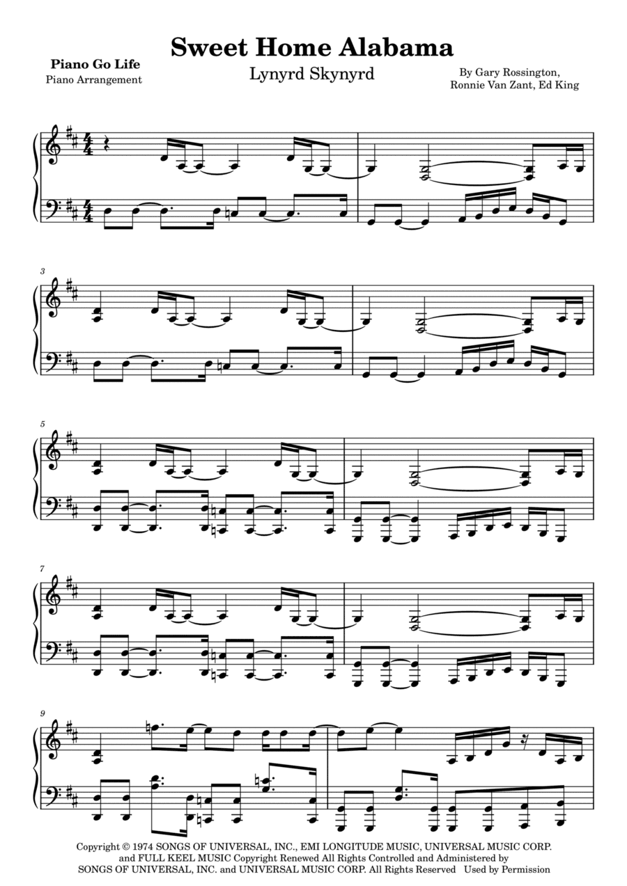 Sweet Home Alabama (arr. Piano Go Life)