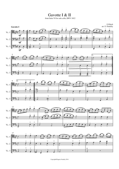 Gavotte I & II from Suite no. 6 for Cello Solo, transcribed for 3 Cellos (arr. Eugene Osadchy)