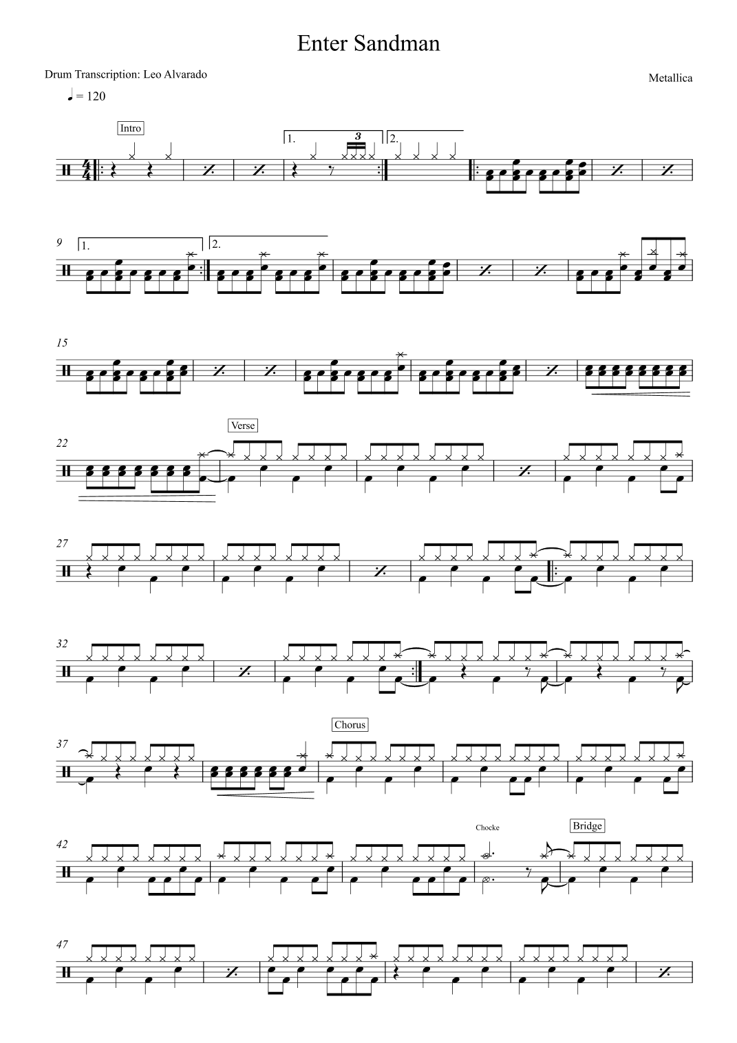 Enter Sandman (arr. Drum Transcription: Leo Alvarado)
