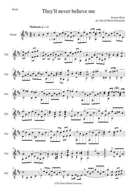 4 songs by Jerome Kern arranged for solo guitar (arr. David Warin Solomons)