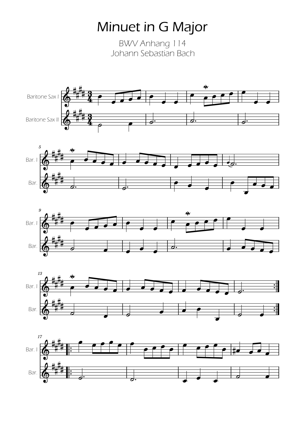 Minuet in G Major BWV Anh. 114 - Bach - Baritone Sax Duet (arr. Ygor Nunes)