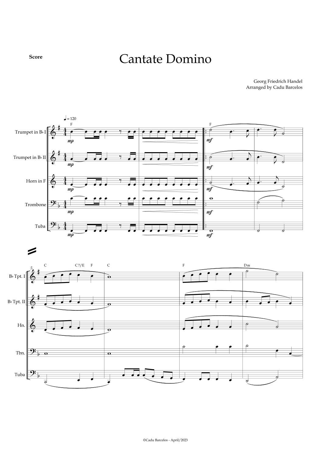 Cantate Domino - Handel (Brass Quintet) Chords (arr. Cadu Barcelos)