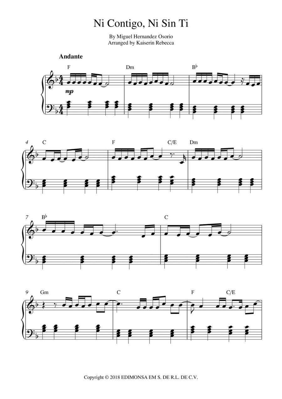 Ni Contigo Ni Sin Ti (arr. Kaiserin Rebecca)