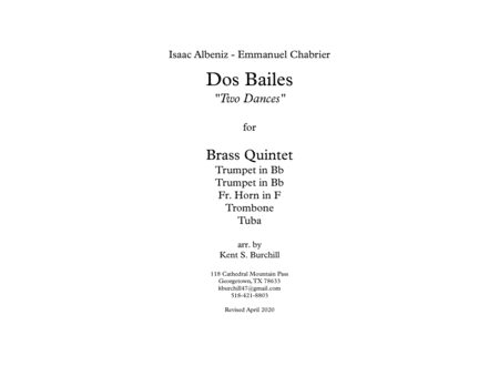DOS BAILES - "Two Dances" for Brass Quintet (arr. Kent S, Burchill)