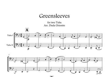 Greensleeves (Green Leeves) TUBA DUO. (English folk music, broadside) BEGINNER (arr. Duda Oriontte)