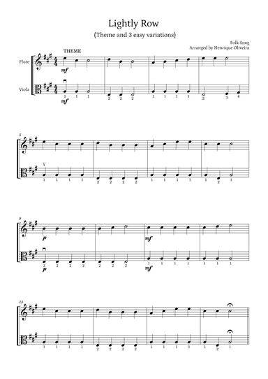 Lightly Row (Theme with 3 Easy Variations) - For Flute and Viola (arr. Henrique Oliveira)