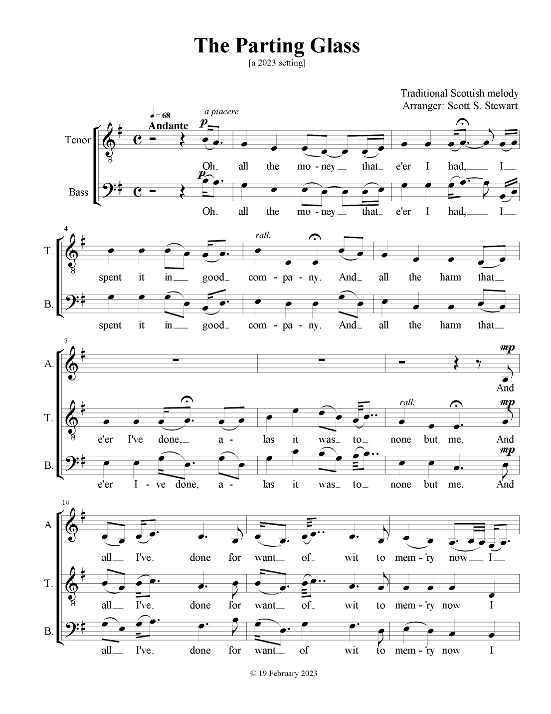 The Parting Glass (A farewell song) (arr. Scott S. Stewart)