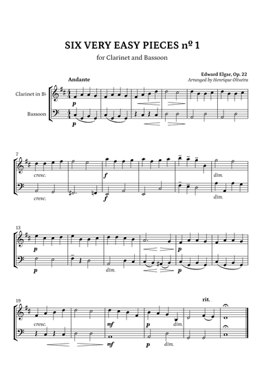 Six Very Easy Pieces nº 1 (Andante) - Clarinet and Bassoon (arr. Henrique Oliveira)