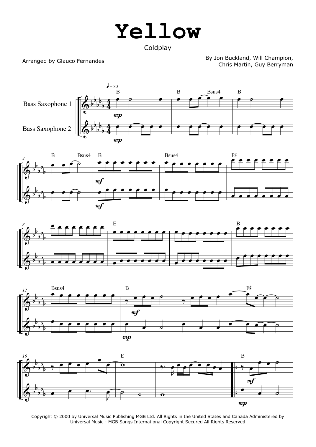 Yellow (arr. Glauco Fernandes)