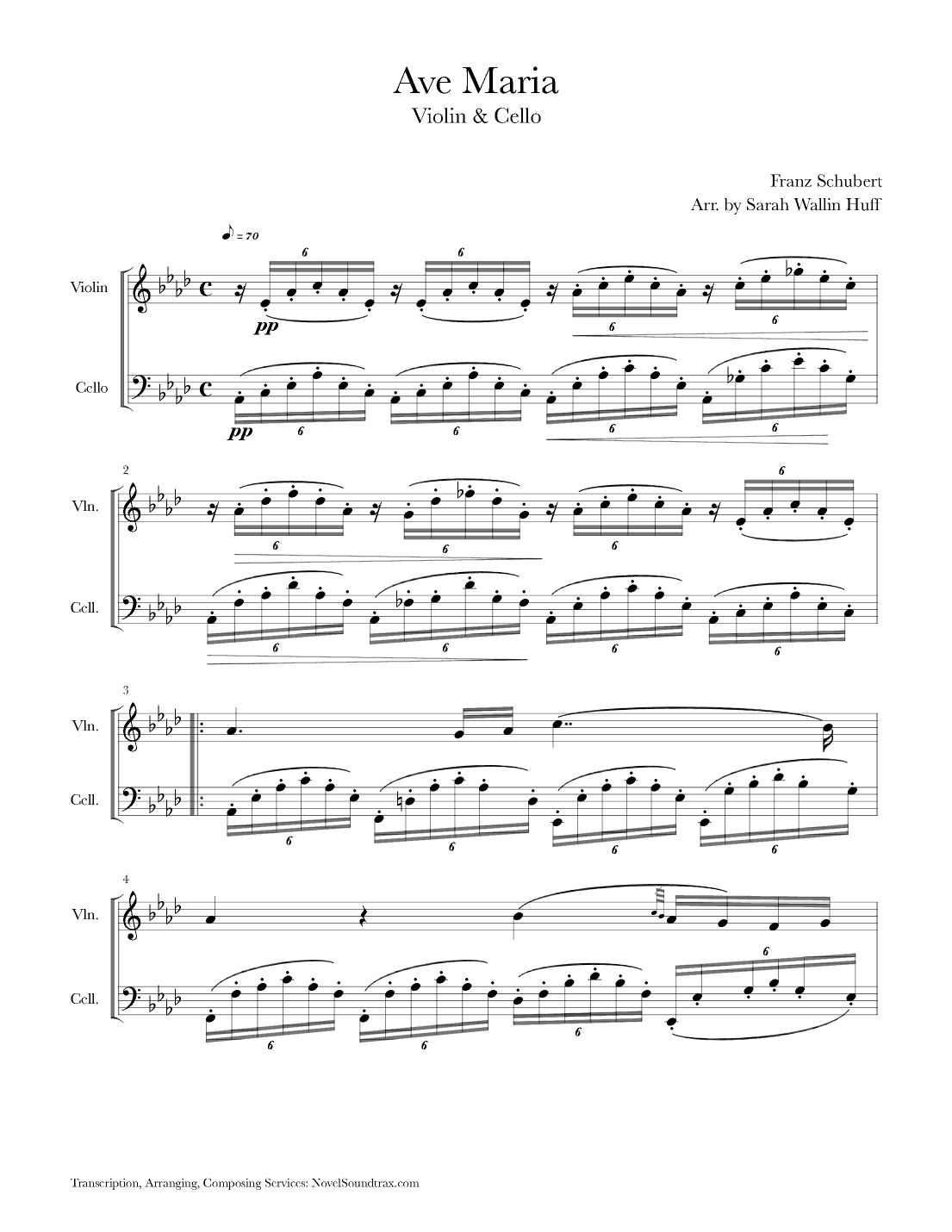 Schubert's Ave Maria (for violin and cello) (arr. Sarah Wallin Huff)