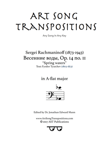 Spring waters, Op. 14 no. 11 (A-flat major, bass clef) (arr. ArtSongTranspositions.com)
