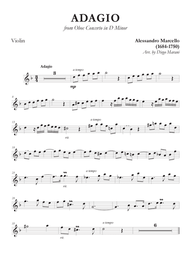 Marcello's Adagio for Violin and Piano (arr. Diego Marani)