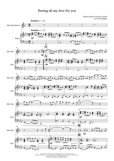Saving All My Love For You (arr. Kevin P Holdgate)