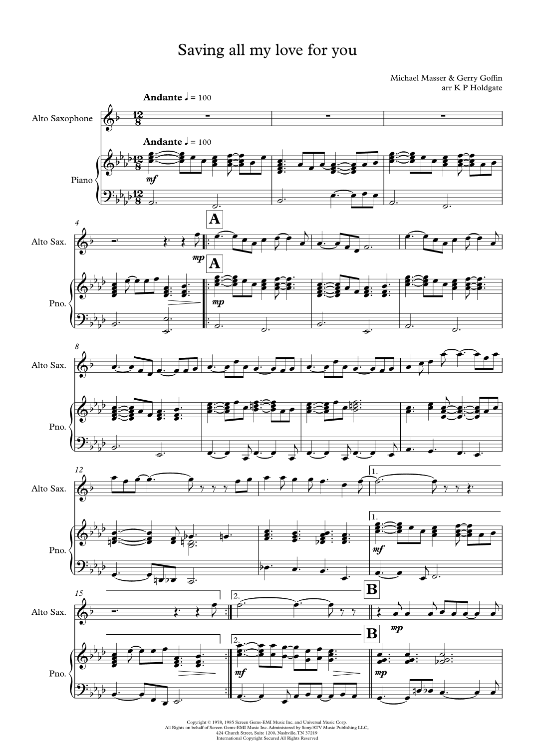 Saving All My Love For You (arr. Kevin P Holdgate)