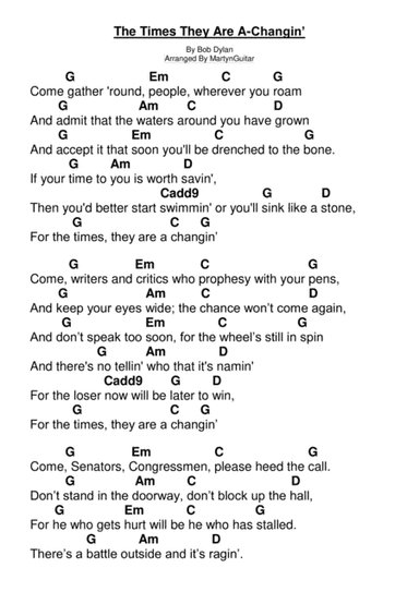The Times They Are A-changin' (arr. Martyn Guitar)