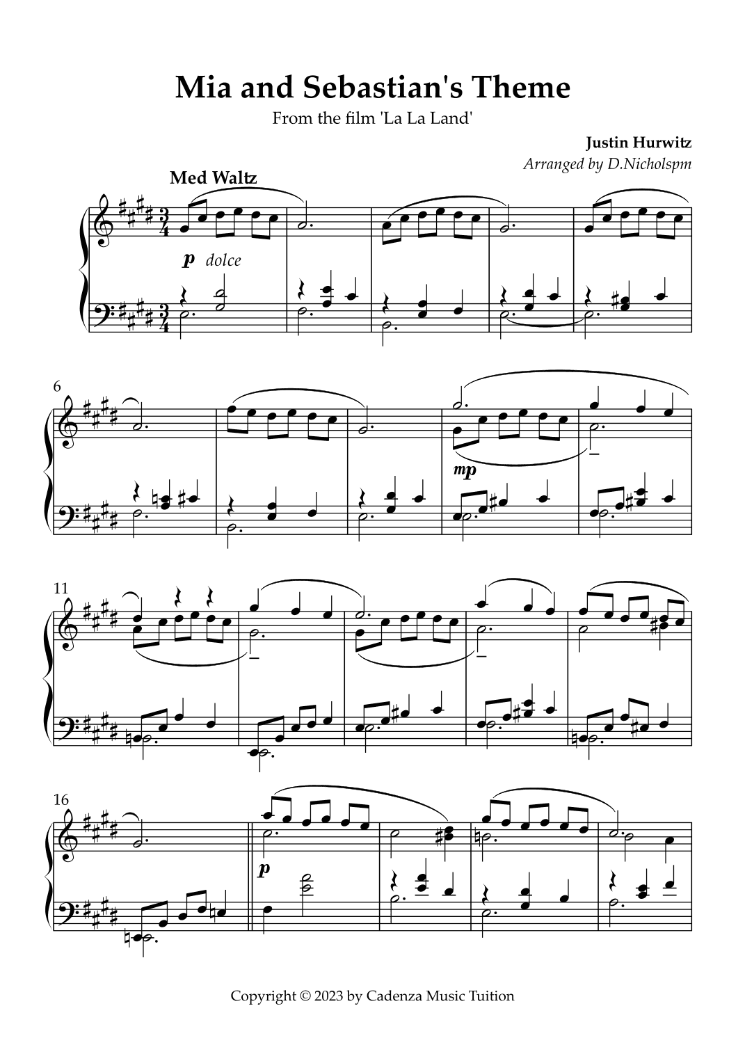 Mia & Sebastian's Theme (arr. Daniel Nicholson)