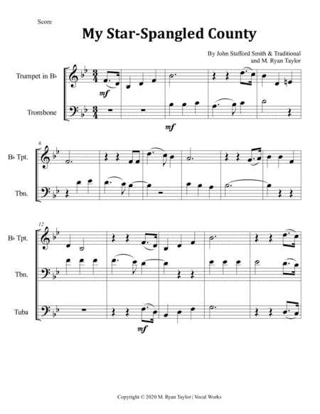 My Star-Spangled Country (National Anthem & My Country 'Tis of Thee) for Brass Trio (Trumpet, Trombo (arr. M. Ryan Taylor)