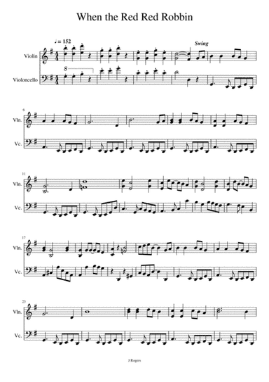 When the Red Red Robin, goes Bob Bob Bobbin' Along - String duo - Violin & Cello