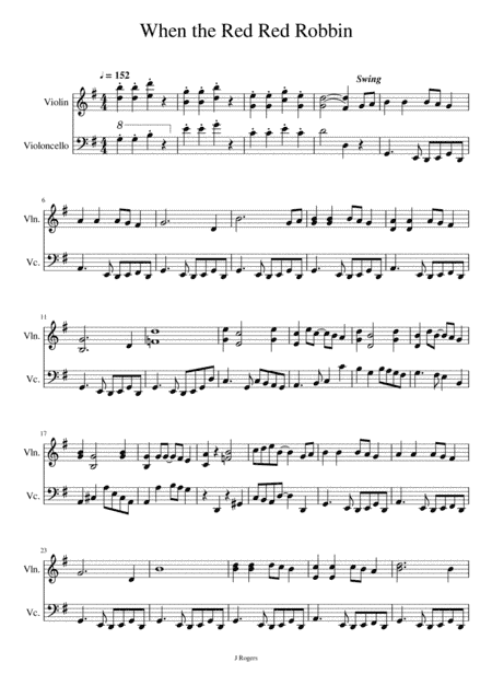 When the Red Red Robin, goes Bob Bob Bobbin' Along - String duo - Violin & Cello