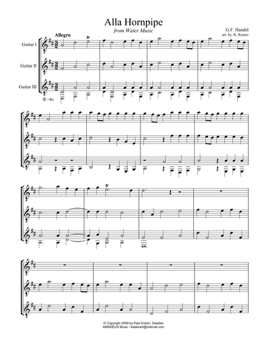 Alla Hornpipe from Water Music for guitar trio (arr. K. Krantz)