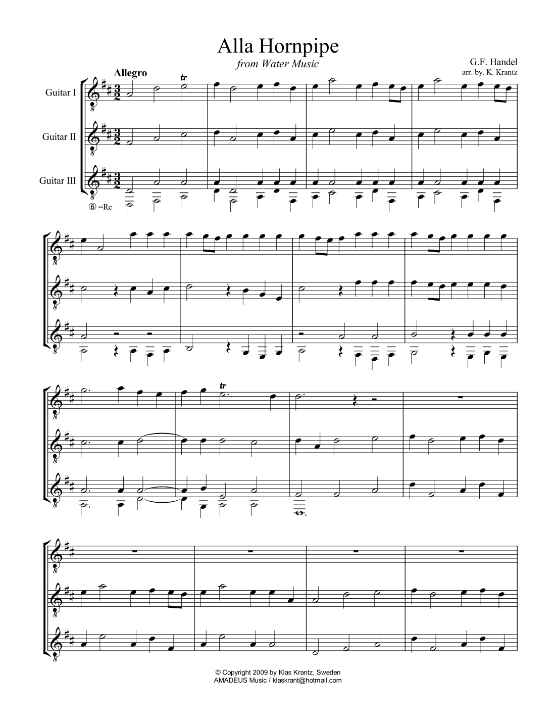 Alla Hornpipe from Water Music for guitar trio (arr. K. Krantz)