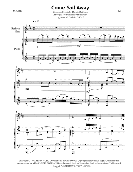 Come Sail Away (arr. James M. Guthrie, ASCAP)