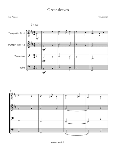 greensleeves brass quartet sheet music (arr. Arezzo Music)