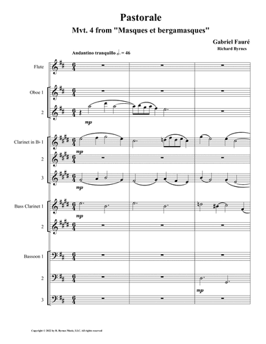 Pastorale from "Masques et Bergamasques", Op. 112 (Woodwind Choir) (arr. Richard Byrnes)