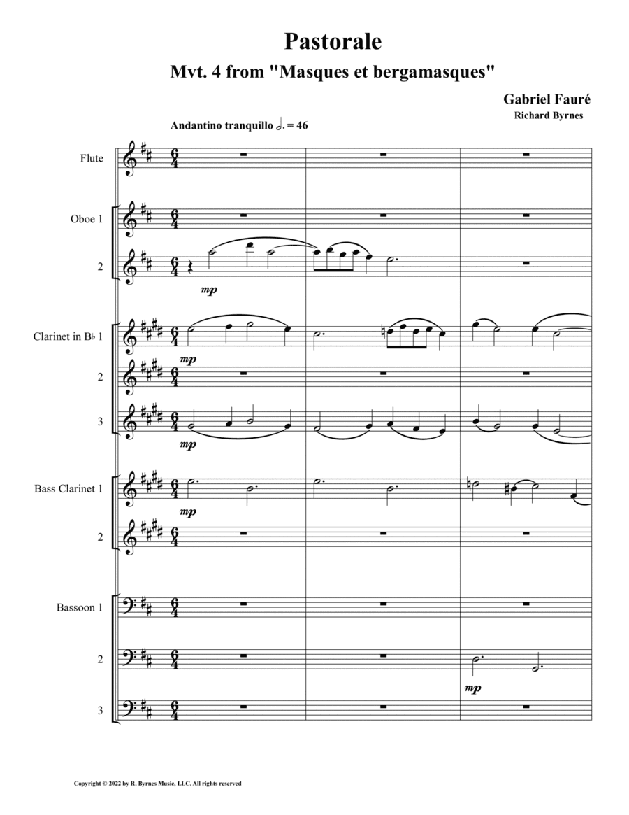 Pastorale from "Masques et Bergamasques", Op. 112 (Woodwind Choir) (arr. Richard Byrnes)