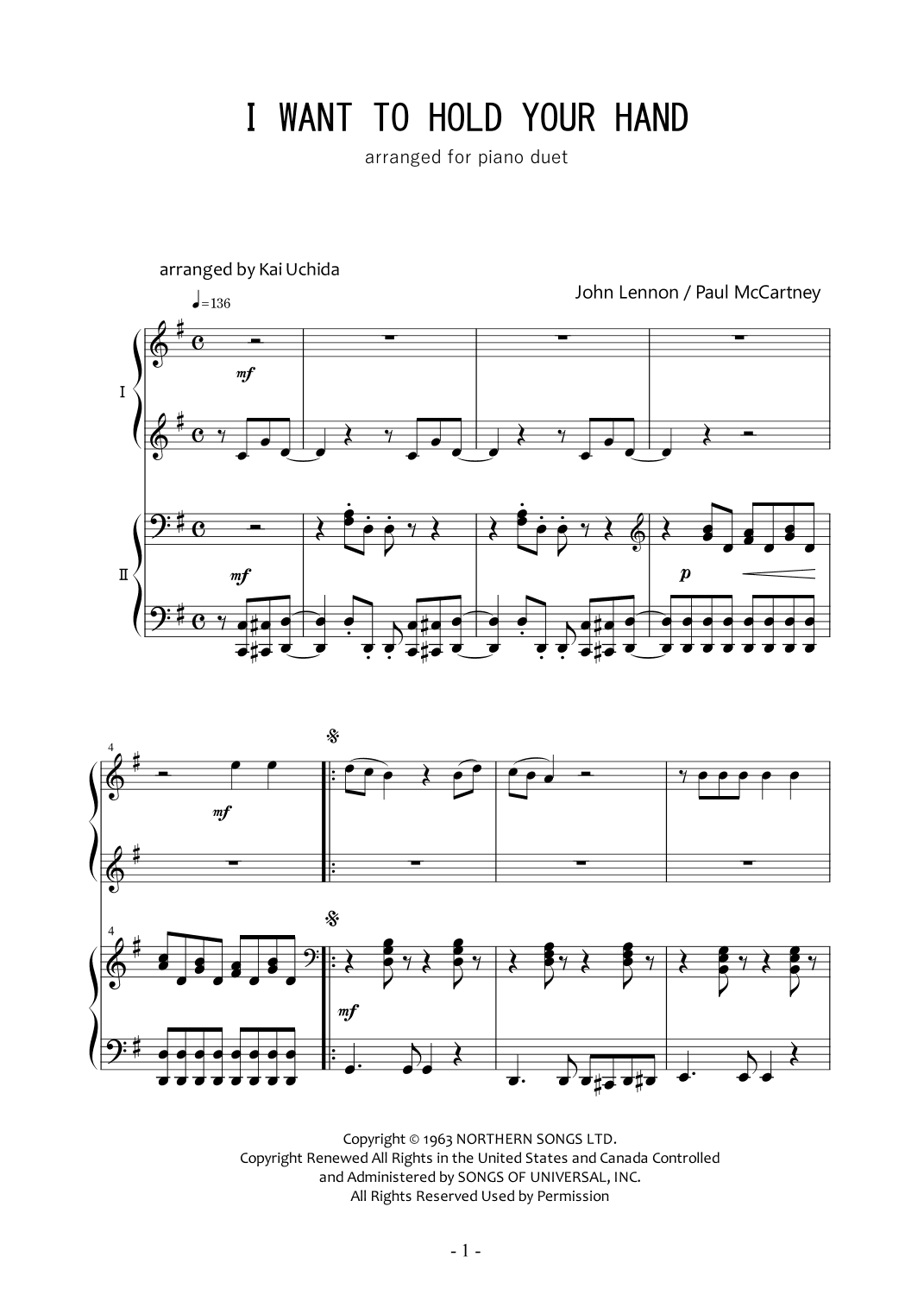 I Want To Hold Your Hand (arr. Kai Uchida)