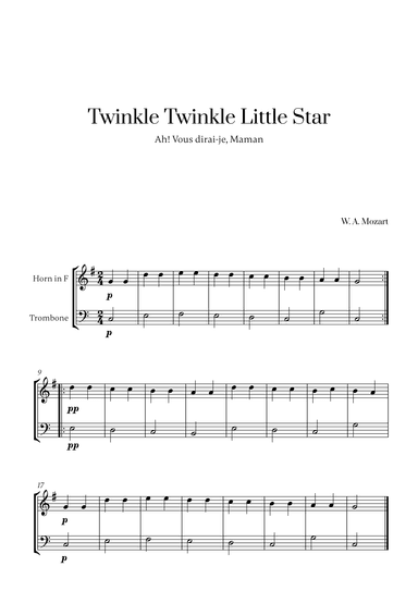 W. A. Mozart - Twinkle Twinkle Little Star for French Horn and Trombone (arr. Cadenza Editions)