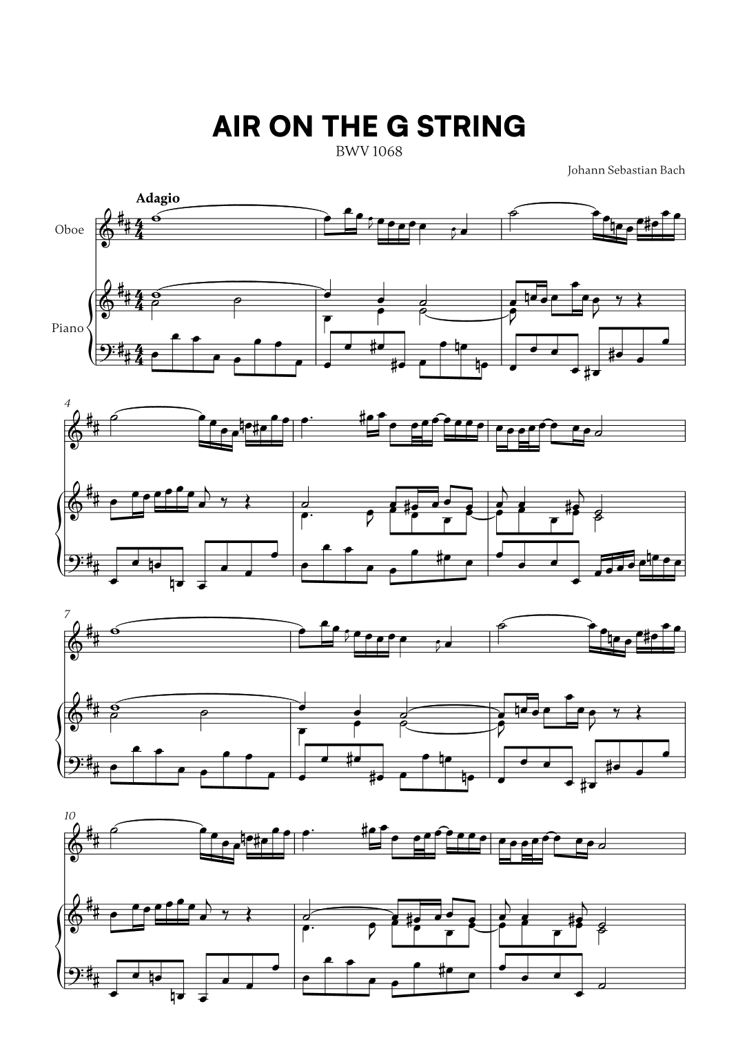 Johann Sebastian Bach - Air on the G String (for Oboe and Piano) (arr. Cadenza Editions)