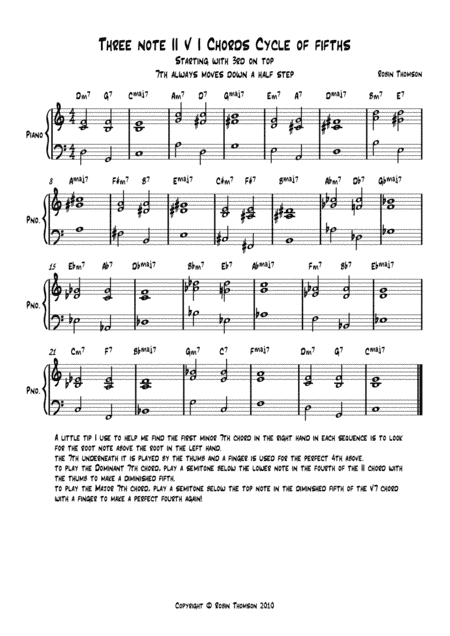 Three note II V I Chords Cycle of fifths - 3rd on top