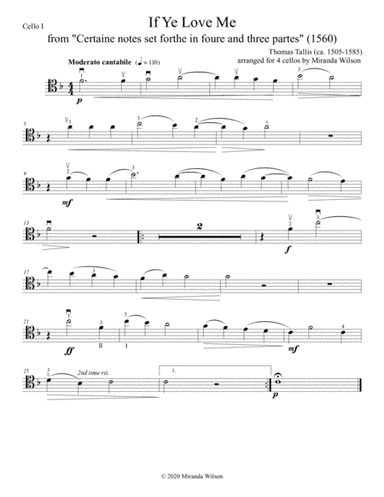 Thomas Tallis, If Ye Love Me for 4 Cellos (arr. Miranda Wilson)