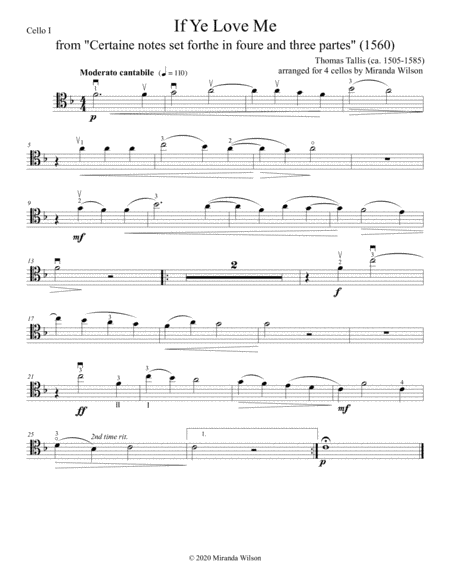 Thomas Tallis, If Ye Love Me for 4 Cellos (arr. Miranda Wilson)