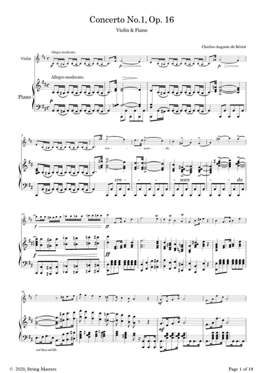 Concerto No 1, Op 16 Violin (de Beriot) Violin and Piano (arr. String Masters)