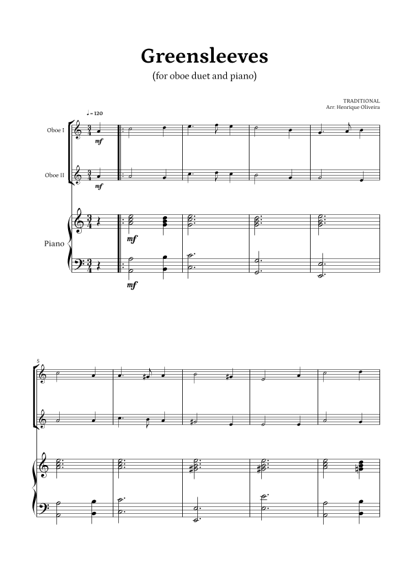 What Child Is This? (Greensleeves) - for oboe duet and piano (arr. Henrique Oliveira)