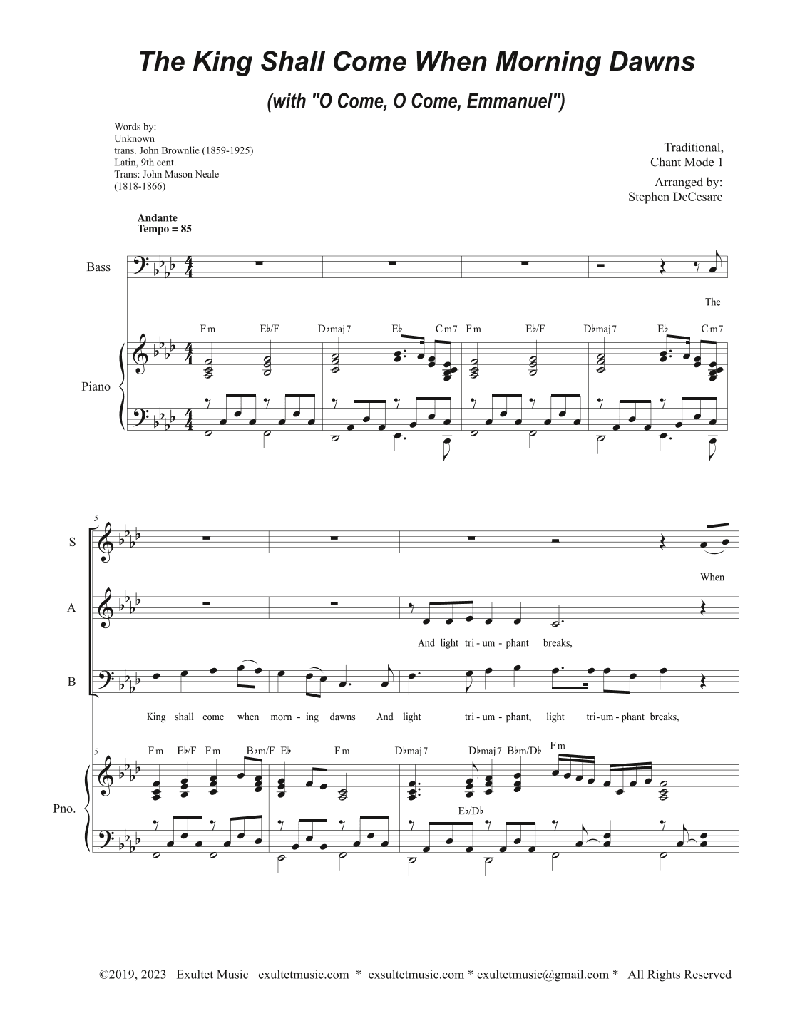 The King Shall Come When Morning Dawns (with "O Come, O Come, Emmanuel") (Vocal Trio - (SAB) (arr. Stephen DeCesare)