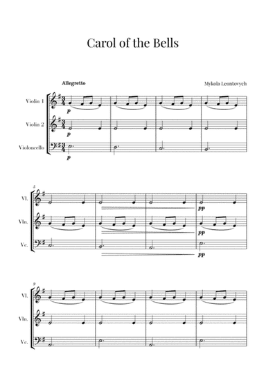 Carol of the Bells for 2 Violins and Cello (String Trio) (arr. Cadenza Editions)