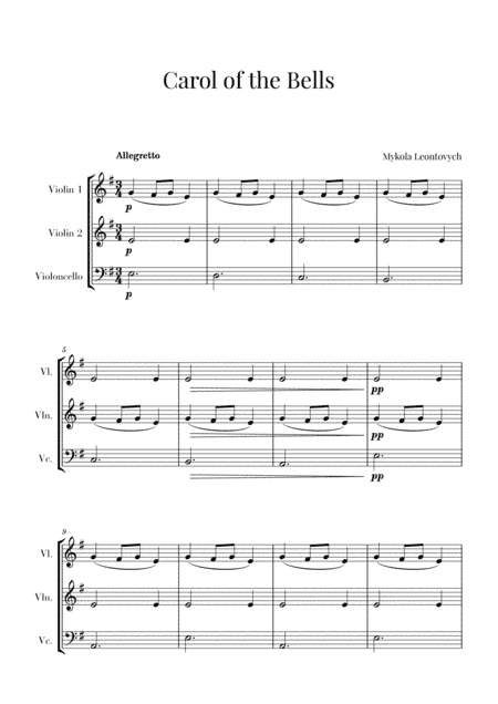 Carol of the Bells for 2 Violins and Cello (String Trio) (arr. Cadenza Editions)
