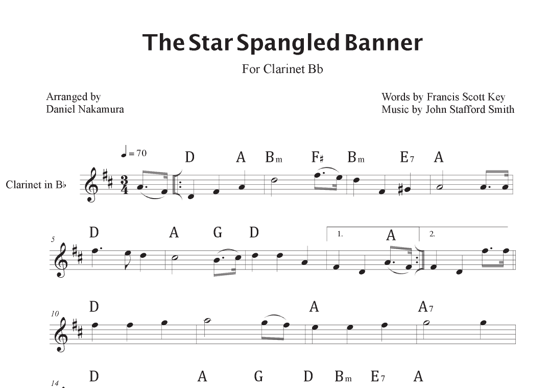 The Star Spangled Banner (For Clarinet with Chords) (arr. Daniel Nakamura)