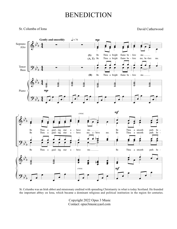 Benediction for SATB voices accompanied (Text by St Columba of Iona Music by David Catherwood)