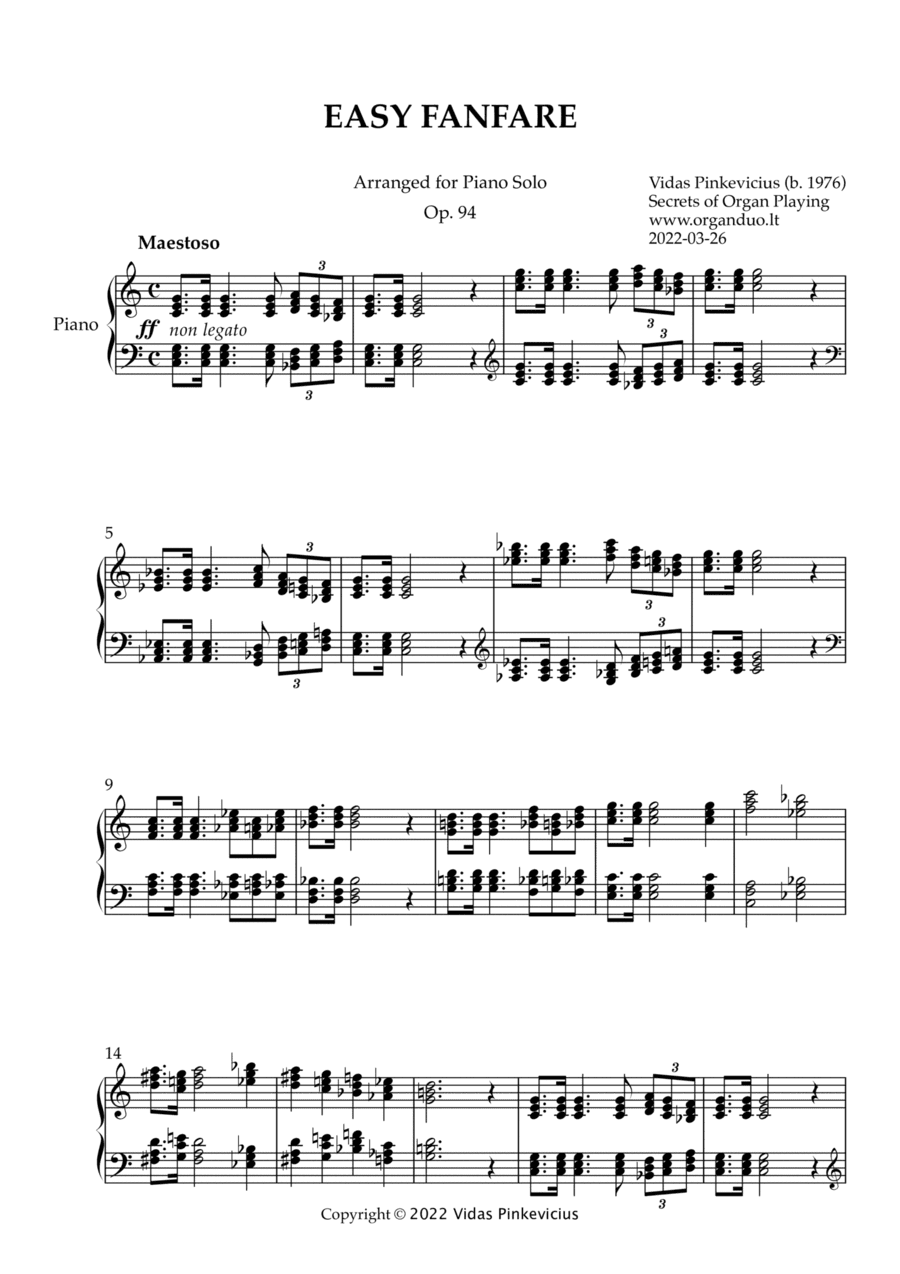 Easy Fanfare, Op. 94 (Piano Solo) by Vidas Pinkevicius (2022)
