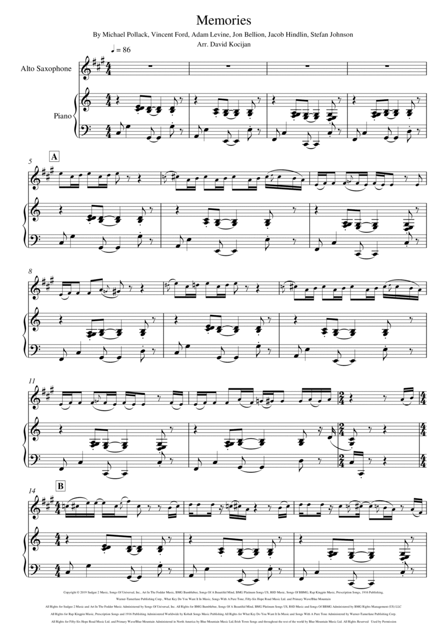 Memories (arr. David Kocijan)