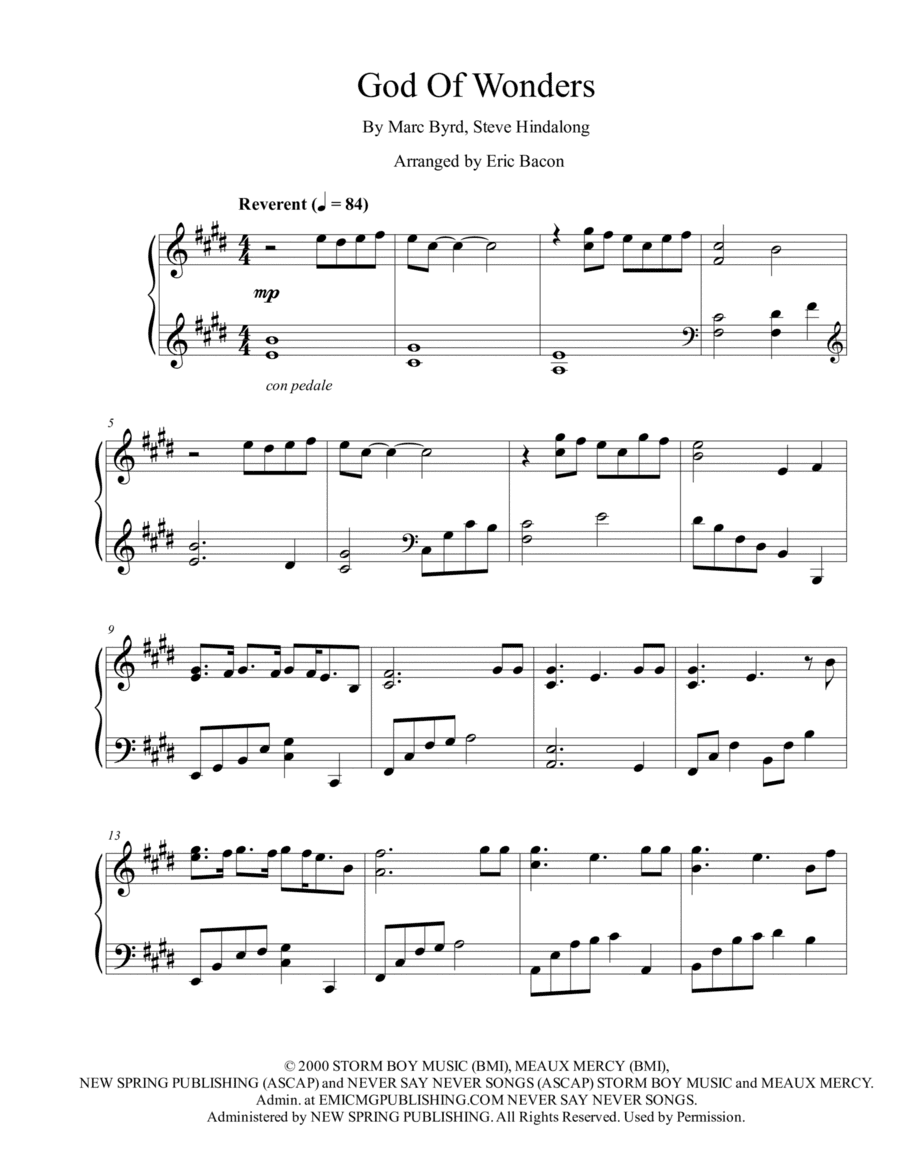 God Of Wonders (arr. Arranged by Eric Bacon)