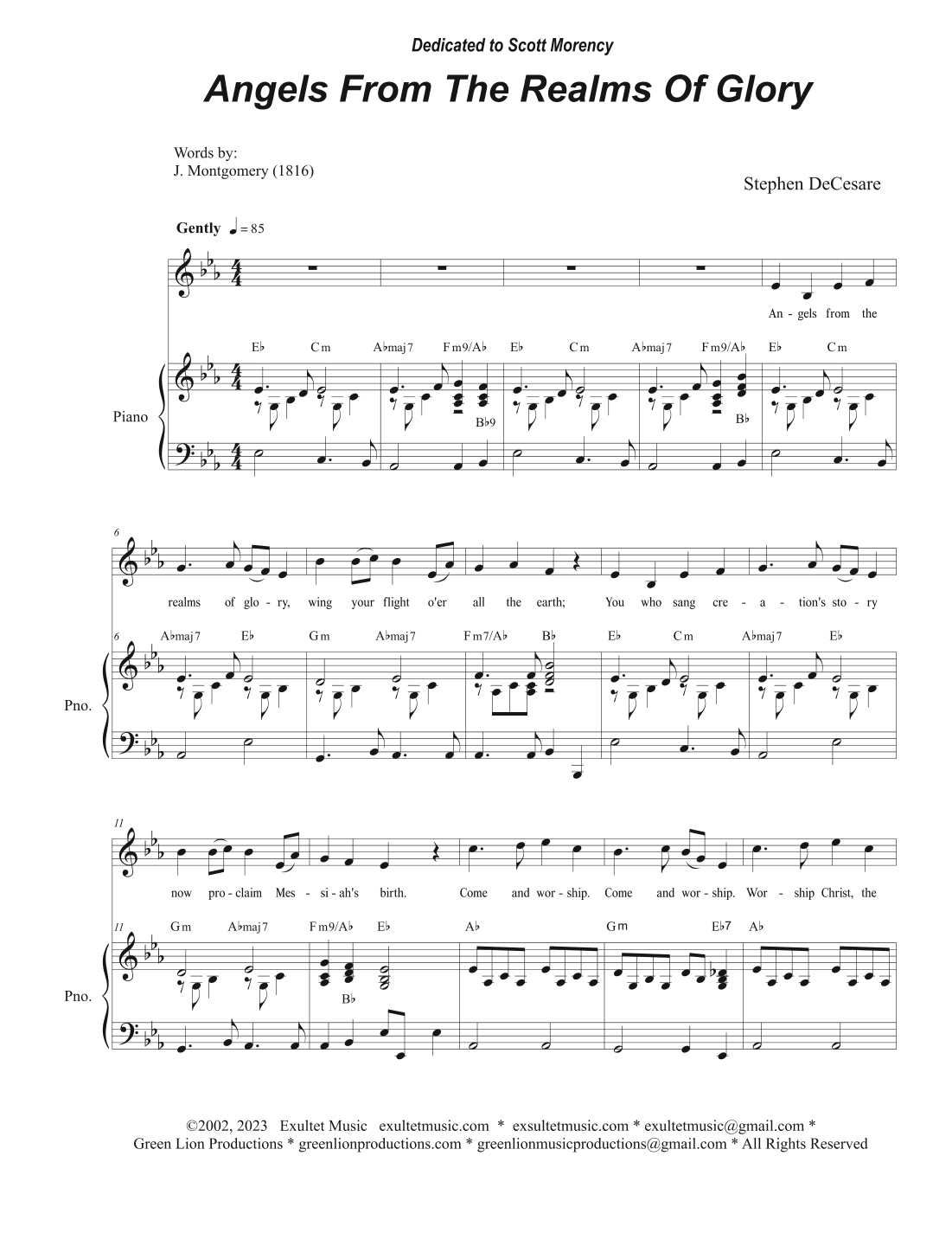 Angels From The Realms Of Glory (Unison choir)