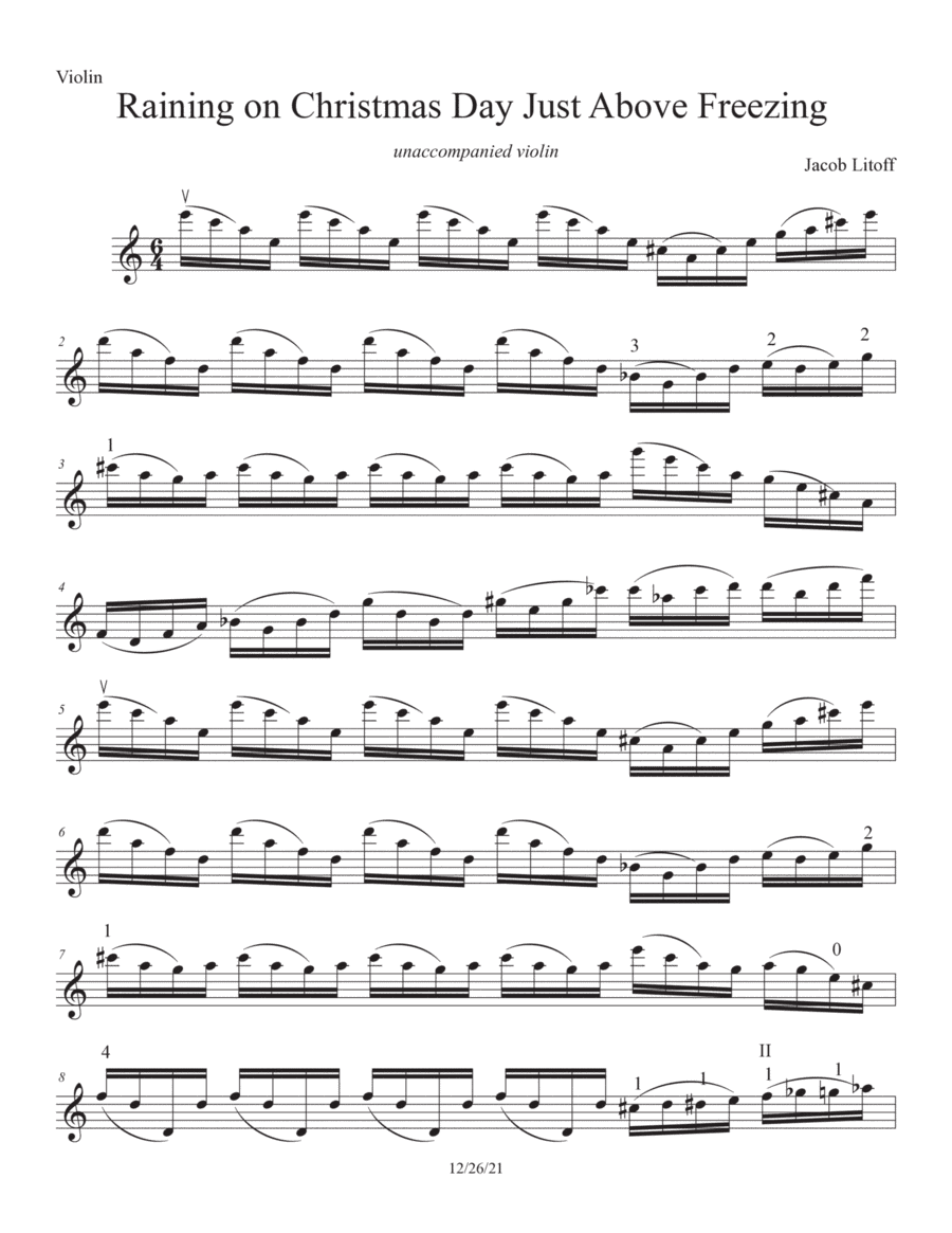 Raining on Christmas Day Just Above Freezing for unaccompanied violin