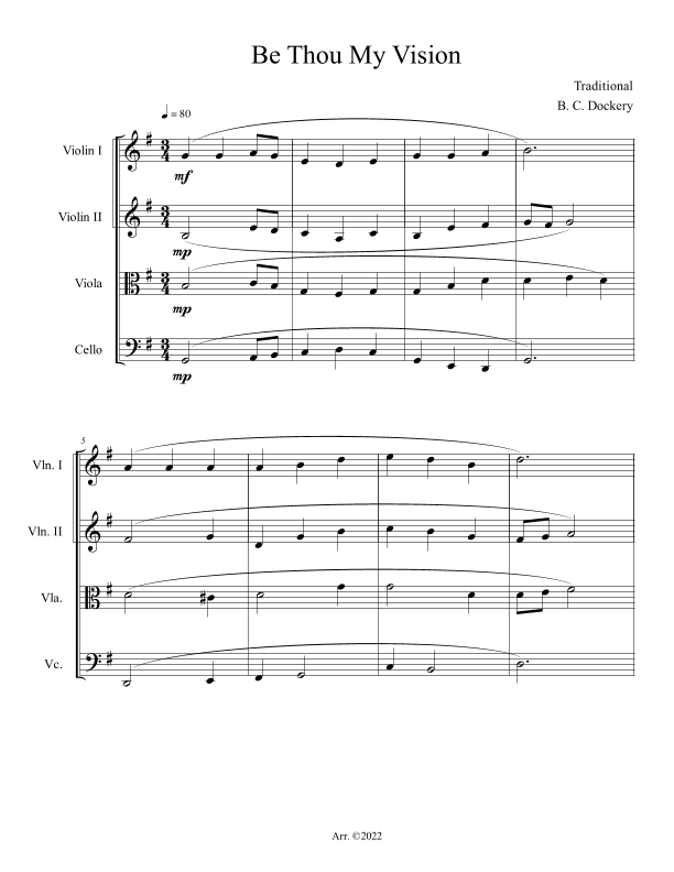 Be Thou My Vision (String Quartet) (arr. B. C. Dockery)
