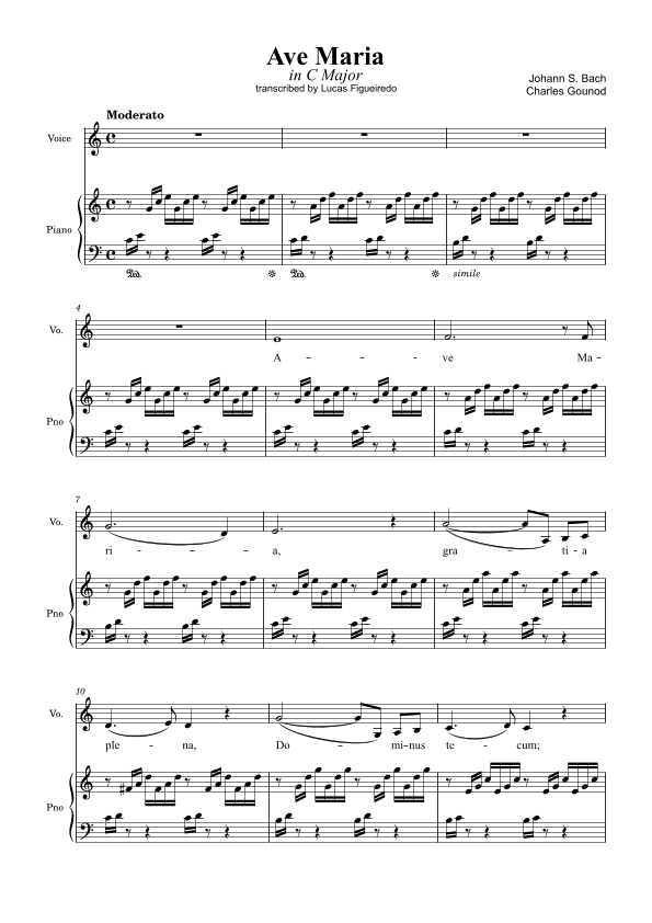 Ave Maria (Bach-Gounod) in C Major for Piano and Voice (arr. Lucas Figueiredo)